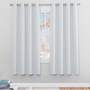 PONY DANCE Raamdecoratie - Thermische Isolatie Gordijnen Woonkamer met Oogjes Energiebesparing voor Baby/Volwassen Slaapkamer, Breedte 140 x Hoogte 175 cm, Grijswit, 2 Stuks