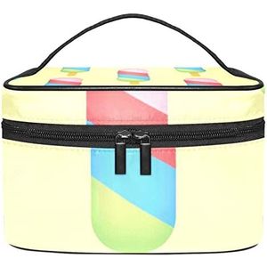 Zwarte achtergrond gouden sterren patroon make-up tas voor vrouwen meisjes cosmetische tassen met handvat reizen make-up organizer tas, Kleurrijke ijslolly's Patroon Zomer, 8.9x5.9x5.4 Inches, Make-up zakje