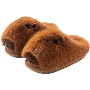 JadeRich Pluizige Capibara-pantoffels voor dames, pluizige imitatiebont, gewatteerd, antislip, schattige dierenpantoffels, binnen en buiten, Bruin, 2/3 UK