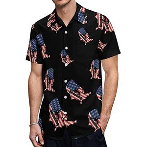 Amerikaanse worstelvlag Hawaiiaanse shirts voor heren, casual overhemd met korte mouwen, knoopsluiting, vakantie, strandshirts, L