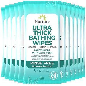Ultra-Thick Rinse Free Bathing Wipes (12 pack) | 120 Extra Large & Thick Adult Sponge Bath Wash Cloths No Water or Rinse - Latex, Lanolin and Alcohol Free - 12 Packs of 10 Cleansing Body Bath Wipes