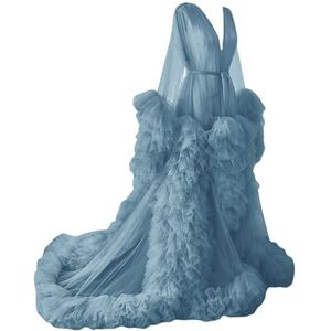Tule gewaad zwangerschapsjurken voor fotoshoot lange bruiloft bruids zwangere kamerjassen grote maat, Dusty Blauw, 32