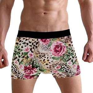 PUXUQU Boxershorts voor heren, luipaardprint, bloemen, roze onderbroek, herenondergoed, ondergoed