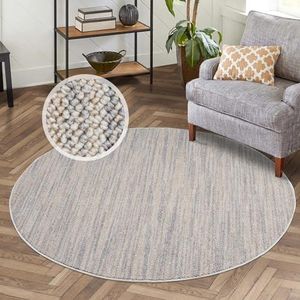 carpet city Laagpolig tapijt, woonkamer, grijs, 200 cm, rond, effen, gemêleerd, modern, boho, voor slaapkamer, eetkamer