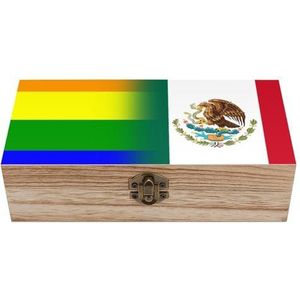 LGBT Pride en Mexicaanse vlag houten kist met deksel opbergdozen organiseren juwelendoos decoratieve dozen voor vrouwen mannen