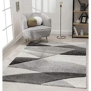 the carpet Monde Modern Designer woonkamertapijt, zacht, laagpolig, hoog laag effect, handgemaakte contoursnit, 3D, vintage, golvenpatroon, crème-grijs, 200 x 290 cm