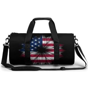 USA Vlag Zonnebloem Grote Gym Bag Lichtgewicht Carry On Plunjezak Met Compartimenten Tote Bag Reizen