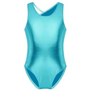 NUOYIXUAN Glanzend metallic danspak voor meisjes, gymnastiekpak, danskleding, mouwloos danspak, kostuums (blauw meerblauw, XXL)
