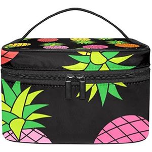 ananas comosus zwarte make-up organizer tas, reismake-up tas organizer case draagbare cosmetische tas voor vrouwen en meisjes toiletartikelen, Meerkleurig, 22.5x15x13.8cm/8.9x5.9x5.4in