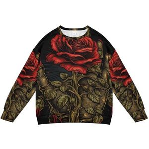 KAAVIYO Rode roos hand gouden kunst kindersweatshirt zacht lange mouwen trui ronde hals tops shirts voor jongens meisjes, Patroon., L