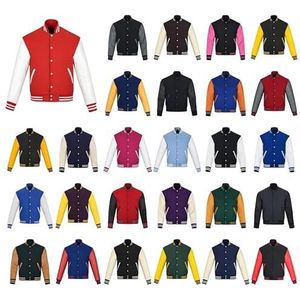 Warrior Gears Heren Varsity Jackets met wollen body en leren mouwen, Klassieke Retro Letterman Motorfiets Bomber Stripe Stijl Varsity Jacket Heren, wollen body en leren mouwen