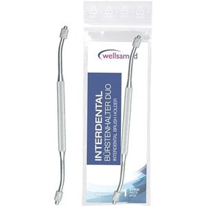 wellsamed Interdentale borstelhouder Duo, met schuine kop, zilver, voor effectieve reiniging van interdentale ruimtes