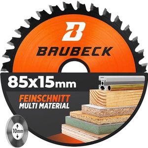 BAUBECK Zaagblad 85x15 incl. 10mm verloopring - Multi materiaal fijne snede - zaagblad 85mm voor hout, aluminium, metaal en nog veel meer. - Cirkelzaagblad 85x10
