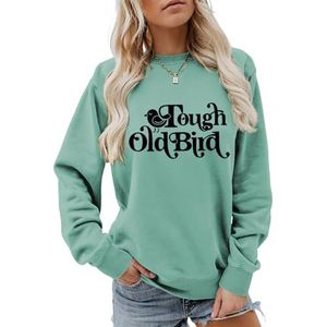 MLZHAN Stoere Oude Vogel Brief Print Vrouwen Sweatshirt Mode Casual Shirt Lange Mouw Shirt Truien Harajuku Losse Tops, Lichtgroen, S