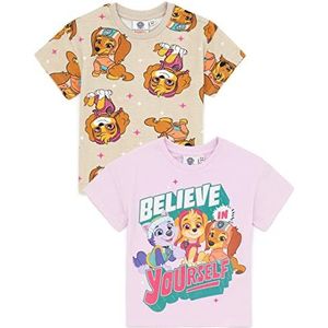 Paw Patrol Meisjes 2 Pack T-Shirt | Beige Purple Rescue Pups Liberty Skye Everest Geanimeerde Dieren TV Series Merchandise