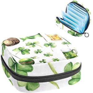 Opbergtas voor maandverband, St Patrick's Day groene elementen, vlaggen, klaver, bier, draagbare maandverband, inlegkruisjes, tampons, maandverband, opberghouder voor vrouwen, school, kantoor