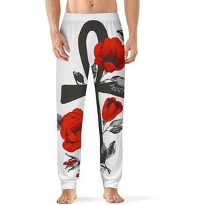 Ankh And Red Roses pyjamabroek voor heren, zachte loungebroek met zak, slaapbroek, loungewear