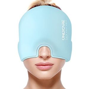 ONLYCARE Migraine masker, migraine, muts, migraine, reliëf, hoed, koelmasker, hoofdpijn, masker, koelkap, migraine, pet, koelpads, gel voor verlichting van migraine, lichtblauw