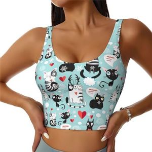 Zwart en Wit Katten Print Casual Wear Vrouwen Sport Vest Yoga Vest Workout Vest Voor Vrouwen Lichtgewicht Trendy, Zwart, S
