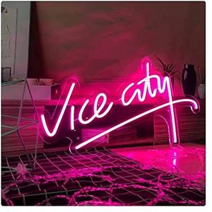 LED Neon Light Sign Vice City Neon Sign, Roze Neonlicht voor Wanddecoratie, Wandlamp Led Neon Sign voor Thuis, Cofe, Bar, Club, Hotel, Winkel, Feest, Verjaardag, Bruiloft