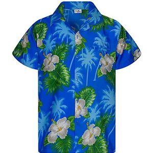 King Kameha Funky Hawaïhemd voor kinderen, jongens, meisjes, korte mouwen, voorzak, Hawaii-print, uniseks, kleine bloemenpatroon, Kids Small Flower Light Blue, 14 Jaar