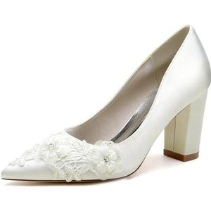 EICOFF Pumps voor Dames Gesloten Teen Schoenen Kant Bloem Vrouwen Trouwschoenen Hoge Hakken Perfect voor Bruiloften en Feestjes,ivoor,35 EU