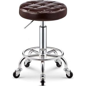 FXLUHAY Draaibare massagesalon kruk met voetsteun, ronde rollende kruk schoonheid spa stoel, verstelbare hoogte PU lederen barkruk voor kappers manicure tattoo kapper hairdr