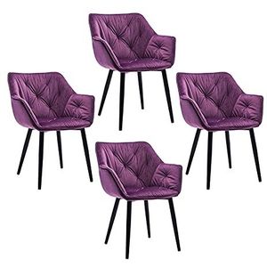 GEIRONV Moderne fluwelen eetkamer set van 4, 45 × 44 × 80cm woonkamer slaapkamer fauteuil met metalen poten lounge zijkant Eetstoelen (Color : Purple, Size : Black feet)