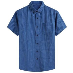 Heren Zomer Oversized Plaid Korte Mouw Shirt Mannen Klassieke Business Losse Comfortabele Shirt Man Kleding, Blauw, XXL