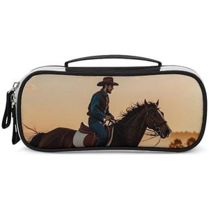 DWTJKMS Cowboys Rijden Paarden Lederen Make-up Tas Draagbare Kleine Cosmetische Organizer Waterdichte Toilettas Borstels Potloden En Reizen Make Up Accessoires