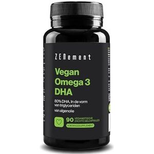 Vegan DHA (Omega-3 met 80% DHA) - uit Algenolie - Hersenen en Zicht - geschikt tijdens Zwangerschap en Borstvoeding - in Triglyceridevorm voor een betere opname - 90 Veganistische Zachte Gelcapsules