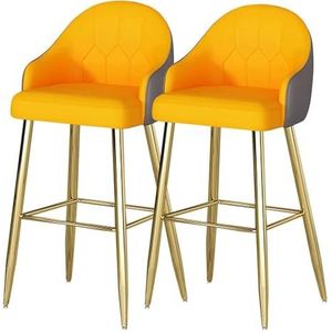 Bar Set van 2 barkrukken, zitting met voetensteun en rugleuning, leren kussens met goudkleurige metalen poten, stoelen op tegenhoogte, Krukken (Size : Gold)
