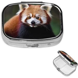 Pillendoosje 2 compartimenten pillendoos draagbare metalen pillenorganizer schattige reispillencontainer dier rode panda vitamine organizer voor portemonnee zak reizen cadeau