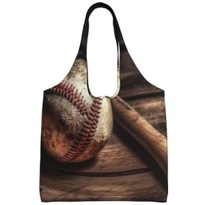 YNCATXZ Honkbal op houten canvas draagtas voor vrouwen esthetische boodschappentassen schoudertas herbruikbare boodschappentassen, Zwart, Eén maat