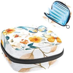 Kleurrijke vlinders en gele bloemen maandverband opbergtas grote menstruatie cup zakje met rits, menstruatie pads tas winkel panty voeringen tampons voor meisjes vrouwen