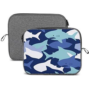 Camouflage Patroon met Leuke Haaien Laptop Sleeve Case Beschermende Notebook Draagtas Reizen Aktetas 13 inch