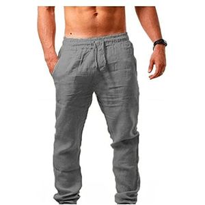 Herenbroeken Zomer Casual Sport Katoenen En Linnen Broeken Effen Kleur Joggingbroeken Fitness Losse Lange Broeken Comfortabele En Ademende Broeken Herenkleding Herenbroeken(Gray,L)