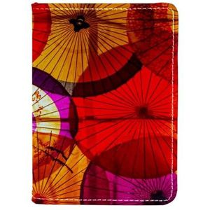 FVQL Kunstlederen paspoorthouder voor dames en heren, Japanse stijl paraplu patroon, Kleur3103, 11.5x16.5cm/4.5x6.5 in