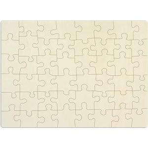 Houten puzzel blanco met 48 stukjes, ca. 60 x 43,5 cm - Om zelf te ontwerpen en te beschilderen - grote puzzel van multiplex in een jute zak, incl. puzzelsjabloon