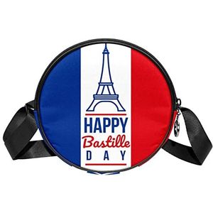 Ronde Crossbody Tas Gelukkig Bastille Dag Frankrijk Vlag Messenger Bag Purse voor Vrouwen, Meerkleurig, 6.7x6.7x2.3 in, Sling Rugzakken