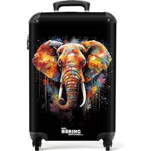 NoBoringSuitcases.com © Handbagage koffer Reiskoffer met wielen Trolleys Harde koffers in handbagage-middelgroot in 30 afbeeldingen (Olifant versierd met kleurrijke spetters, 55x40x20 cm)