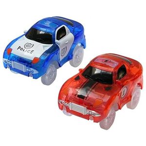 Magic Tracks Race Car 2-delige set, politie en rode auto met ledlicht, speelgoedauto kinderen vanaf 3 jaar, ideaal voor Magic Tracks autoracebaan