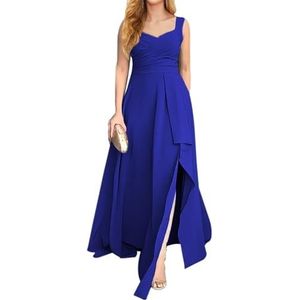 KURFACE Chiffon bruidsmeisjesjurk met split geplooide mouwloze lange avondjurk voor dames, koningsblauw, 32