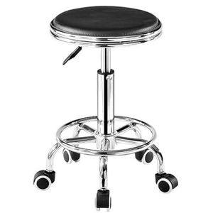 FXLUHAY Heavy Duty Ronde Rolling Kruk met Voetsteun PU Lederen Hoogteverstelling Moderne Industriële Metalen Stijl Swivel Spa Salon Tattoo Werk Massage Krukken (Zwart)