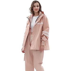 PINKPEGASUS Regenjas voor heren, waterdichte regenjas, regenkleding voor heren en dames, voor volwassenen, outdoor werk, dubbele split regenjas en regenbroek pak XXL Lichtroze