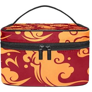 Rode Chinese wolken element make-up organizer tas, reizen make-up tas organizer case draagbare cosmetische tas voor vrouwen en meisjes toiletartikelen, Meerkleurig, 22.5x15x13.8cm/8.9x5.9x5.4in
