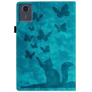 Tablet PC-hoes Compatibel Met Lenovo Tab M11/Lenovo Xiaoxin Pad 2024 11,0 Inch TB330F Reliëf Opvouwbare Standaard Beschermhoes Flip Case Schokbestendig PU-leer Kaartsleuf Tablet Shell Bescherming(Blu)