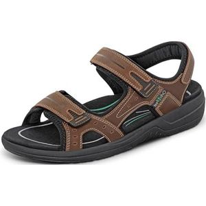Orthofeet Men's Orthopedic Leather Gemini Adjustable Sandals, Brown, Size 42