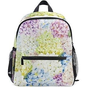 Kleurrijke bloemenkunst peuterrugzak boekentas mini schoudertas voor 1-6 jaar reizen jongens meisjes kinderen met borstband clip fluitje