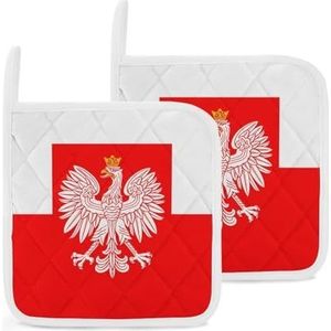Polen Royal Eagle Vlag Pothouders Sets van 2 Hittebestendige Oven Hot Pads Antislip Pannenlappen voor Keuken Koken Bakken